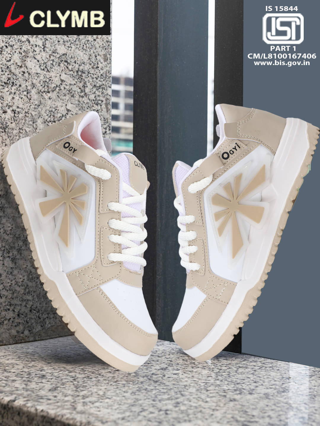     			Clymb Beige Men's Sports Running Shoes