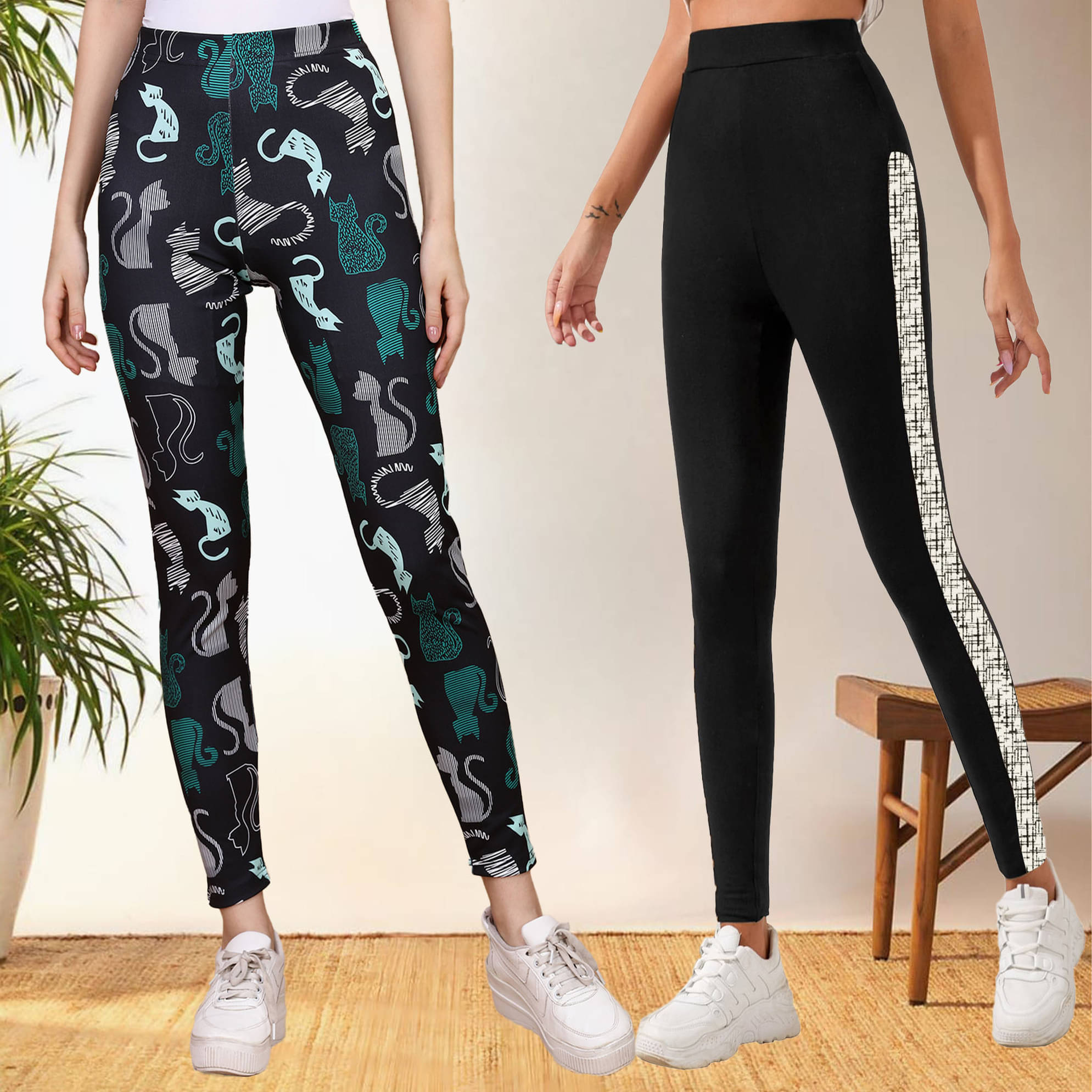 DTR FASHION - Cotton Blend Regular Fit Multicolor Women's Jeggings ( Pack of 2 ) DTR FASHION - Cotton Blend Regular Fit Multicolor Women's Jeggings ( Pack of 2 )