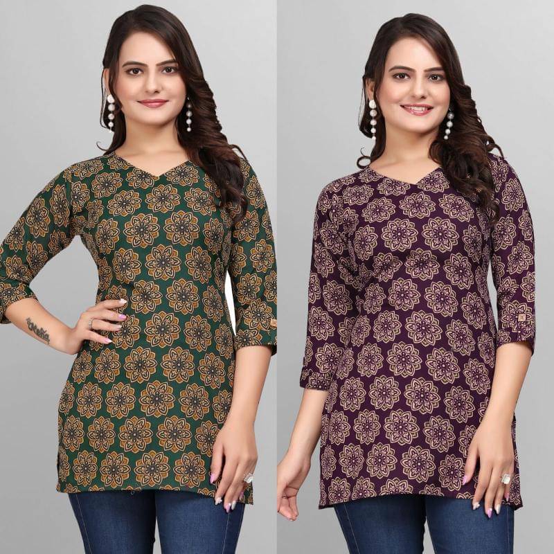     			Cotton Blend Short Kurti For Women (Pack of 2)