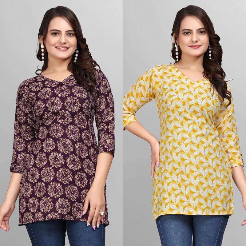 Cotton Blend Short Kurti For Women (Pack of 2) Cotton Blend Short Kurti For Women (Pack of 2)