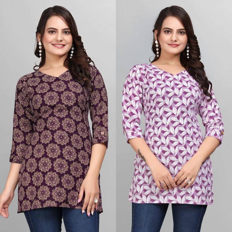 Cotton Blend Short Kurti For Women (Pack of 2) Cotton Blend Short Kurti For Women (Pack of 2)