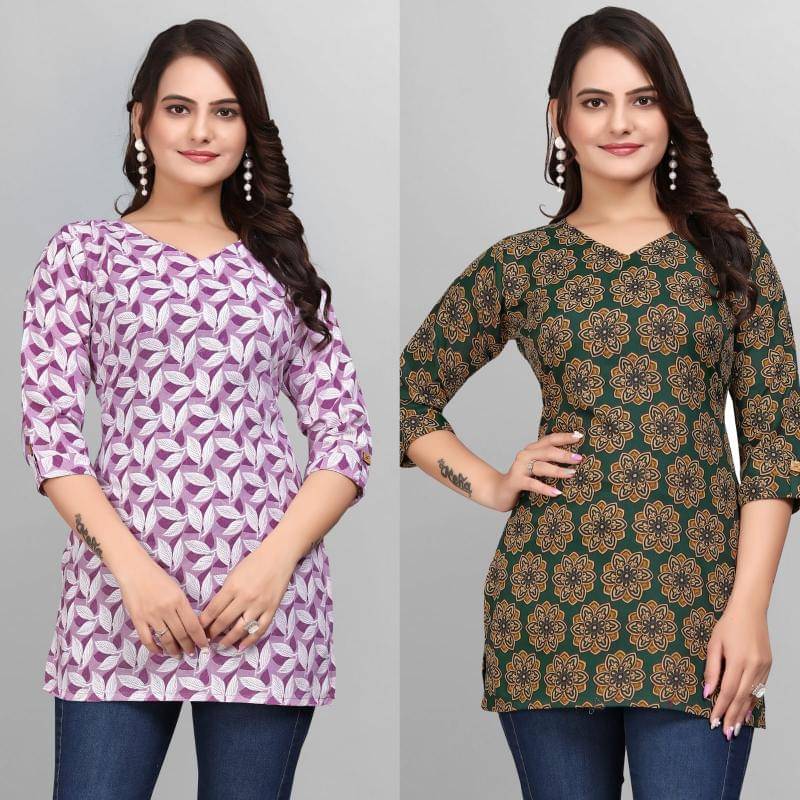 Cotton Blend Short Kurti For Women (Pack of 2) Cotton Blend Short Kurti For Women (Pack of 2)