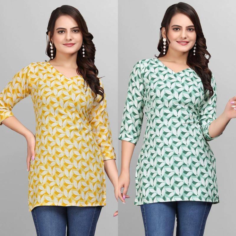 Cotton Blend Short Kurti For Women (Pack of 2) Cotton Blend Short Kurti For Women (Pack of 2)