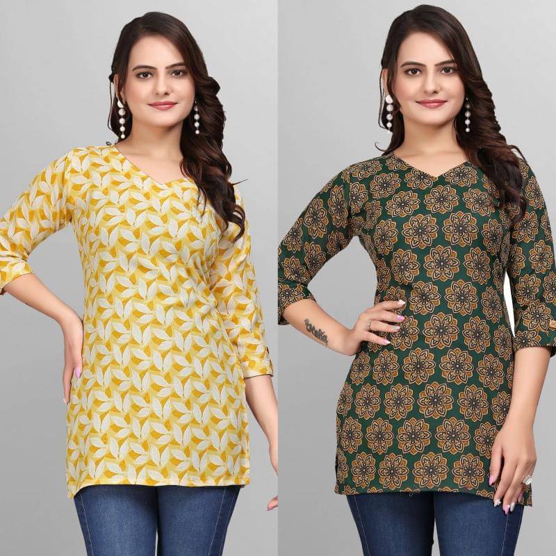 Cotton Blend Short Kurti For Women (Pack of 2) Cotton Blend Short Kurti For Women (Pack of 2)