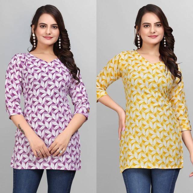 Cotton Blend Short Kurti For Women (Pack of 2) Cotton Blend Short Kurti For Women (Pack of 2)