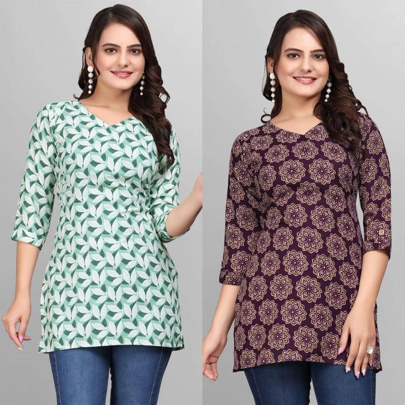Cotton Blend Short Kurti For Women (Pack of 2) Cotton Blend Short Kurti For Women (Pack of 2)