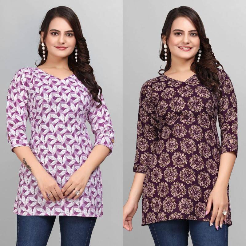     			Cotton Blend Short Kurti For Women (Pack of 2)