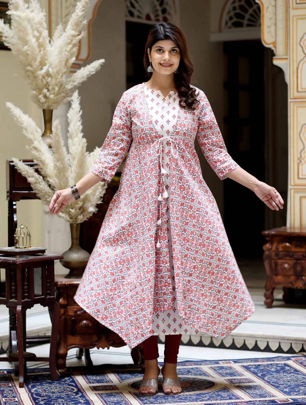 Doriyaan Pack of 1 Cotton Printed Anarkali Women's Kurti - ( Orange ) Doriyaan Pack of 1 Cotton Printed Anarkali Women's Kurti - ( Orange )