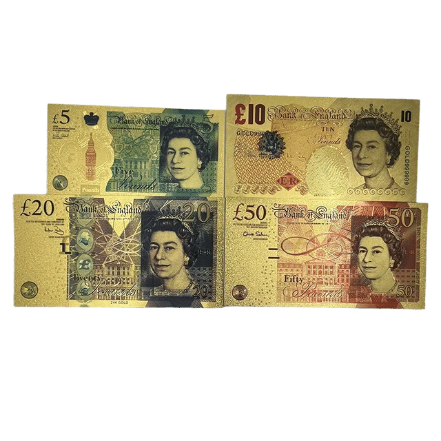     			EXTREME HIGH QUALITY AND BEAUTIFUL U.K. ELIZABETH 24K GOLD PLATED 5,10, 20, 50 PODUND SET OF 4