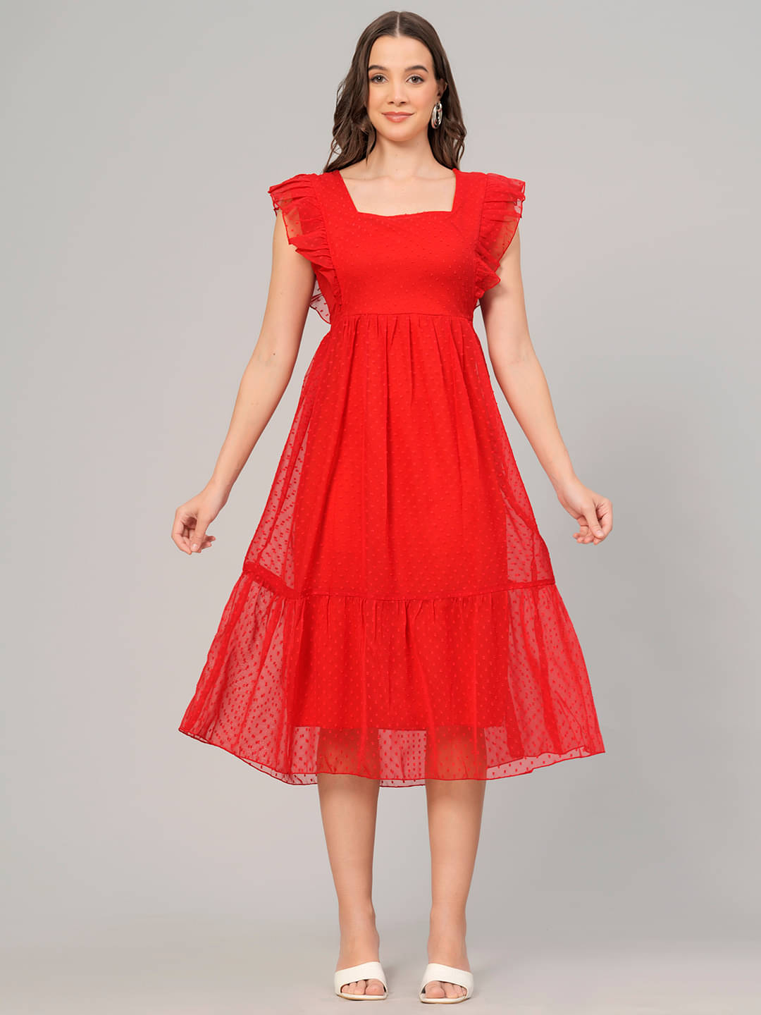 HIGHLIGHT FASHION EXPORT Women Crepe Solid Gown ( Red ) HIGHLIGHT FASHION EXPORT Women Crepe Solid Gown ( Red )