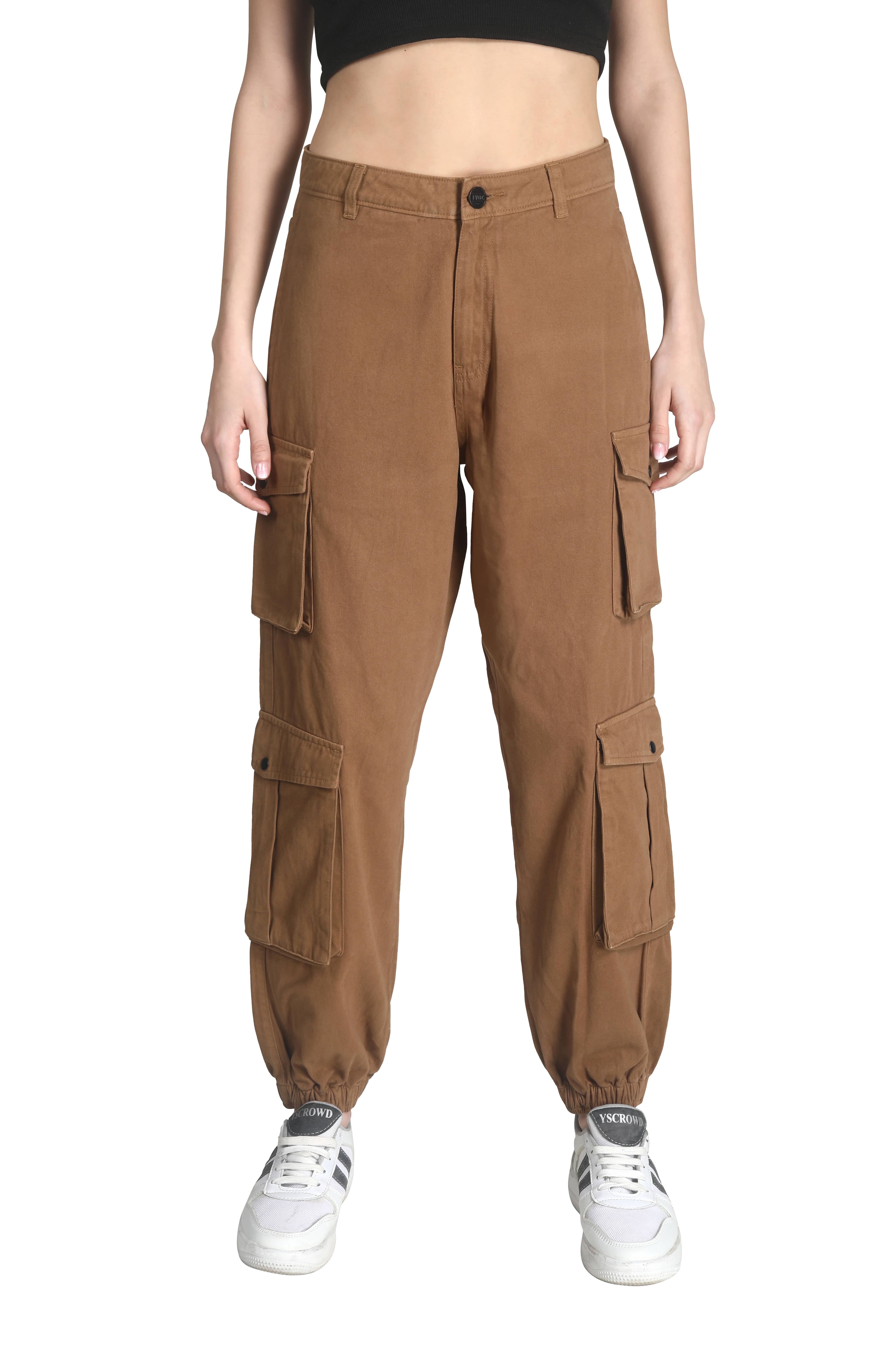     			IVOC Pack of 1 Cotton Relaxed Women's Cargo Pants ( Brown )