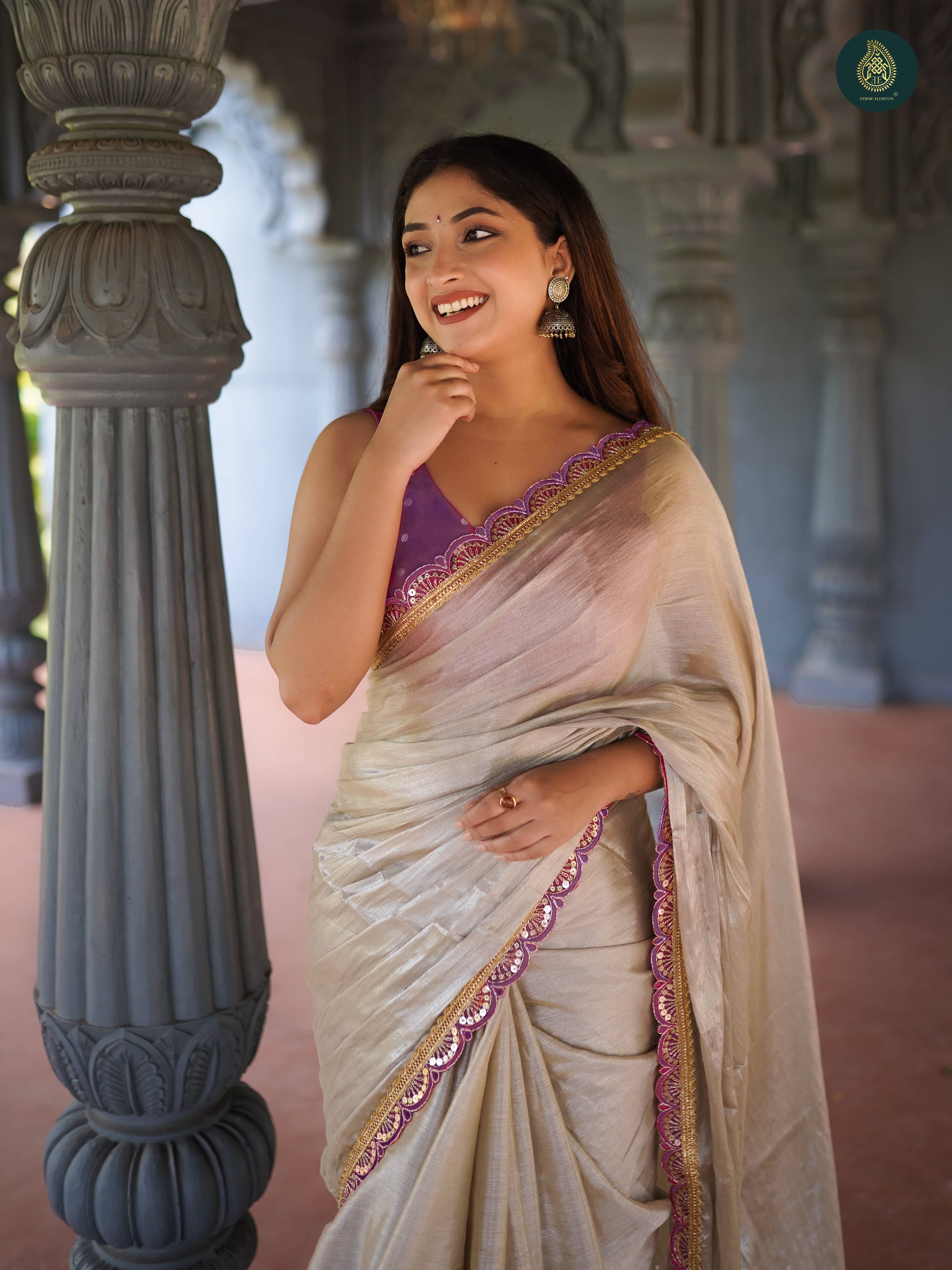 JINAL & JINAL Silk Embroidered Saree With Unstitched Blouse Piece ( Purple ) - Sarees | Buy online on ZillyBuy