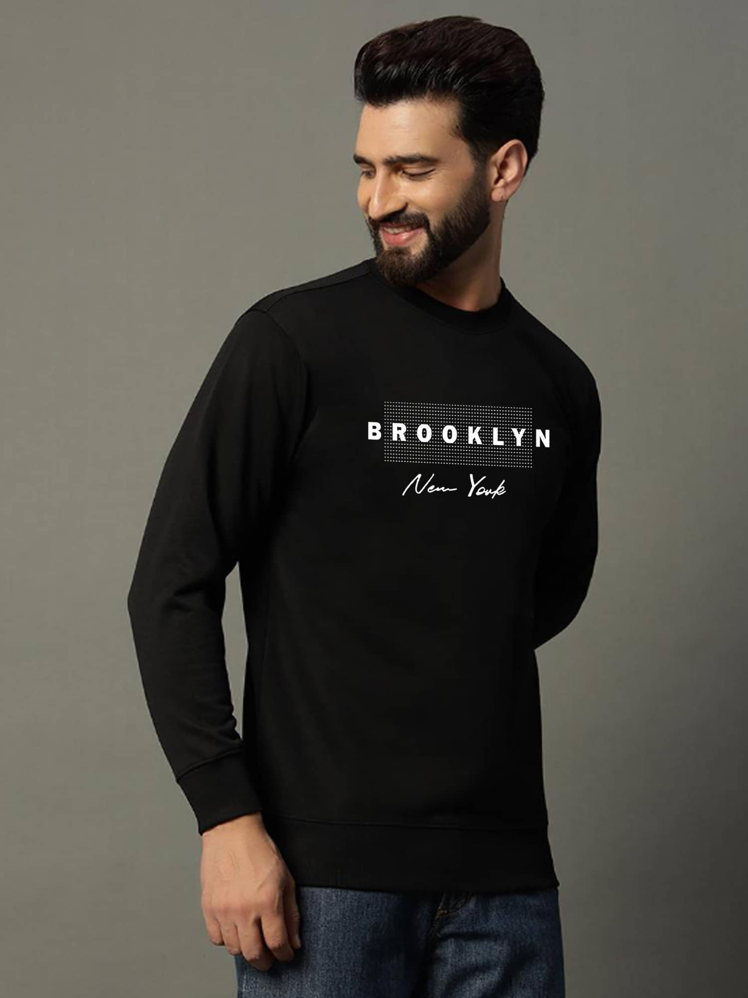 JUGULAR Cotton Regular Fit Printed Full Sleeves Men's Round T-Shirt - Black ( Pack of 1 )