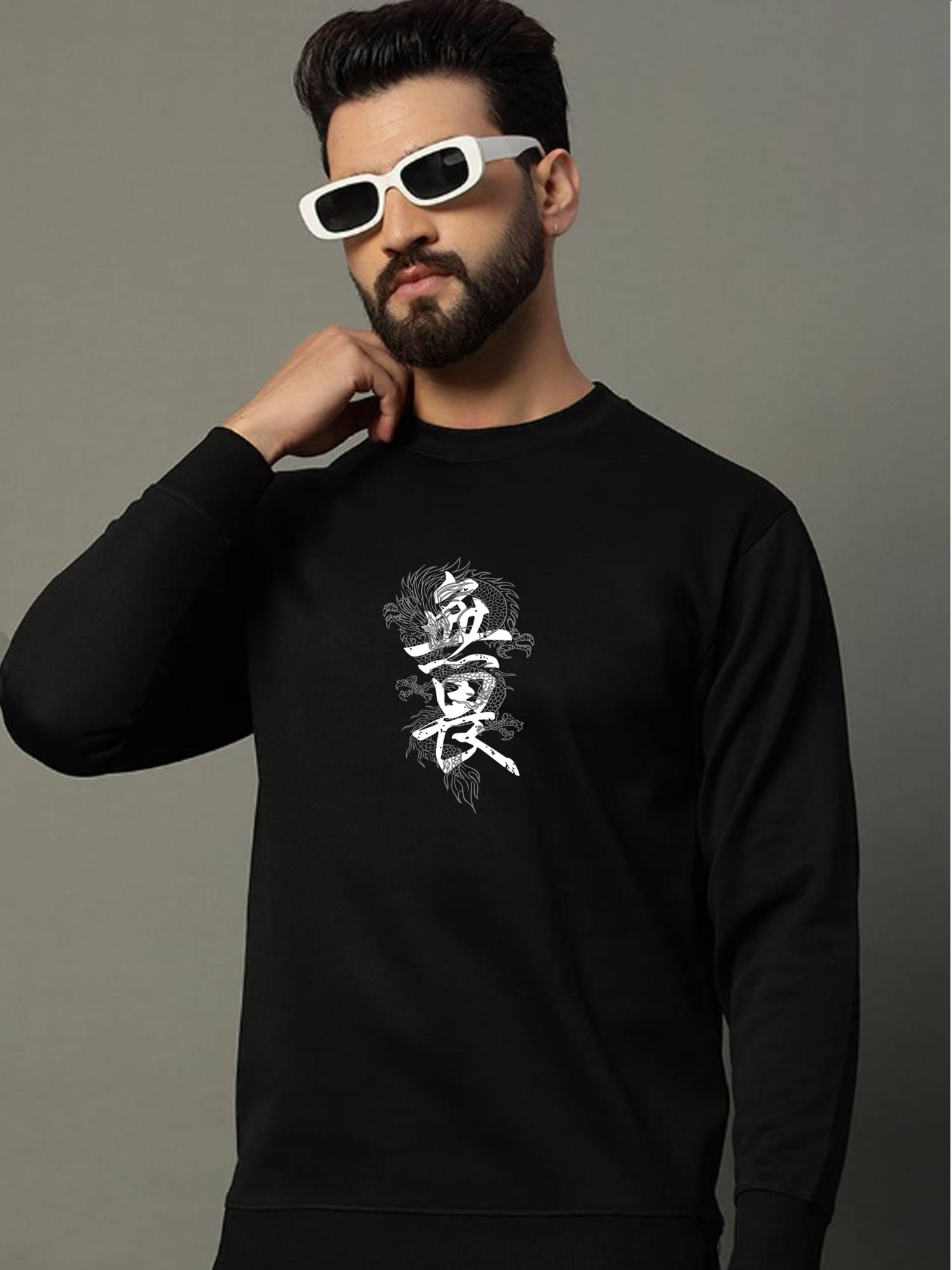     			JUGULAR Cotton Regular Fit Printed Full Sleeves Men's Round T-Shirt - Black ( Pack of 1 )