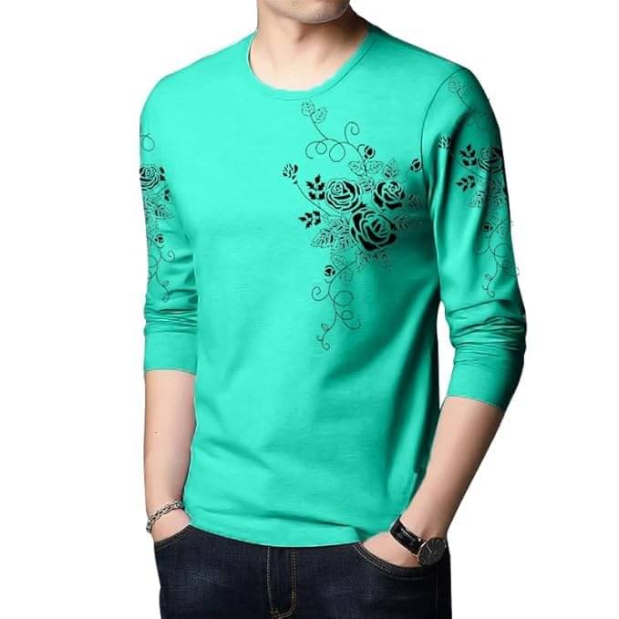     			JUGULAR Cotton Regular Fit Printed Full Sleeves Men's Round T-Shirt - Green ( Pack of 1 )