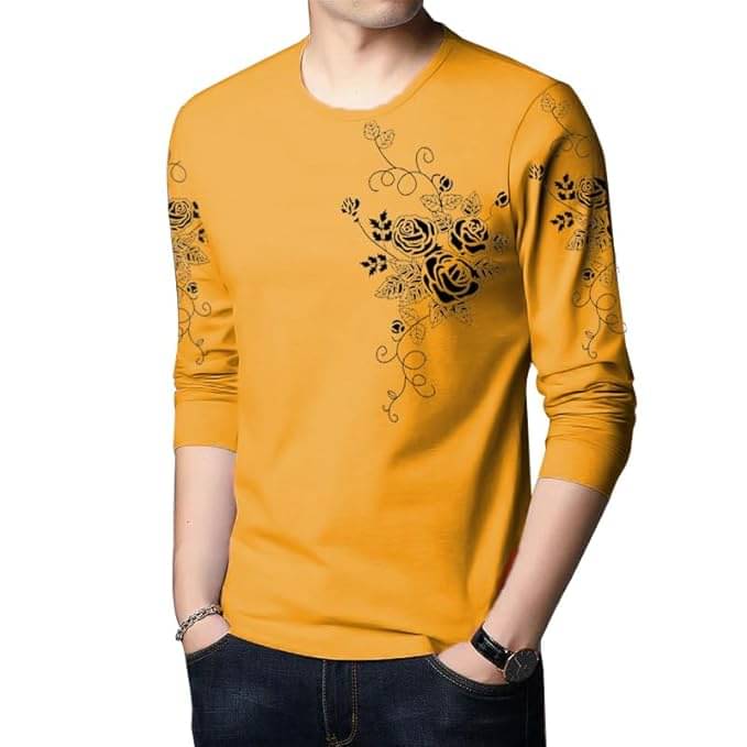 JUGULAR Cotton Regular Fit Printed Full Sleeves Men's Round T-Shirt - Mustard ( Pack of 1 ) JUGULAR Cotton Regular Fit Printed Full Sleeves Men's Round T-Shirt - Mustard ( Pack of 1 )