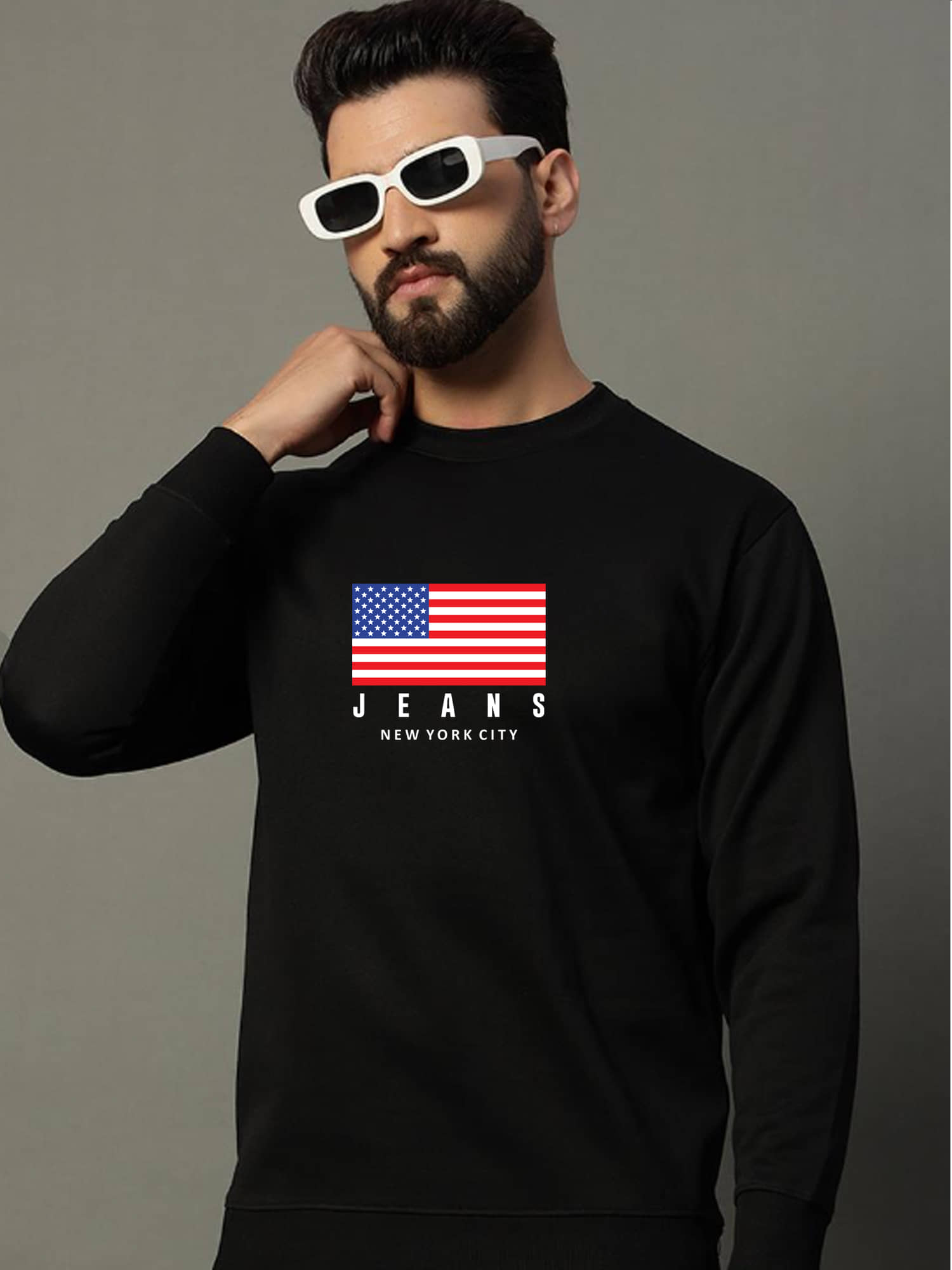 JUGULAR Cotton Regular Fit Printed Full Sleeves Men's Round T-Shirt - Black ( Pack of 1 )