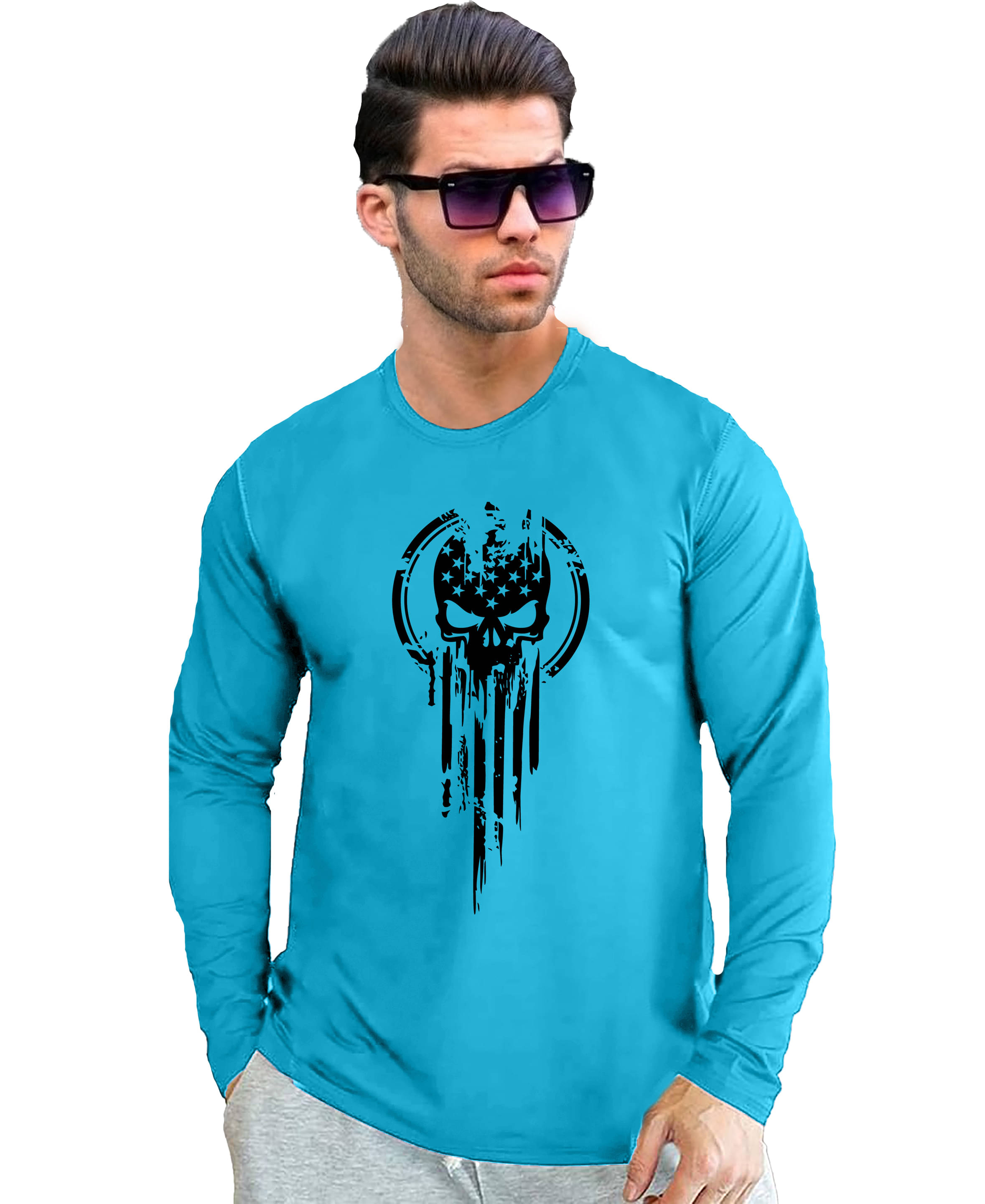     			JUGULAR Cotton Regular Fit Printed Full Sleeves Men's Round T-Shirt - Blue ( Pack of 1 )