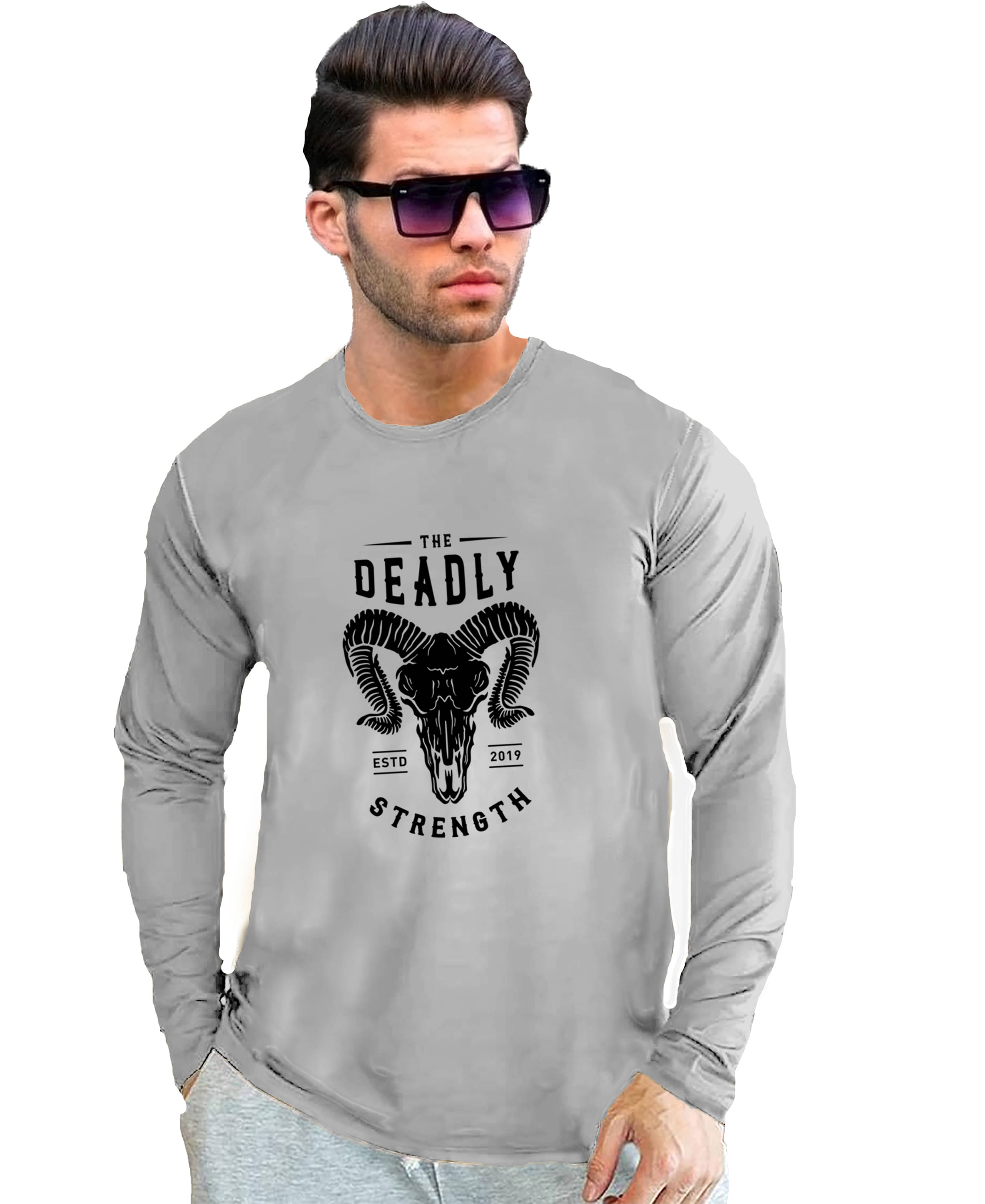 JUGULAR Cotton Regular Fit Printed Full Sleeves Men's Round T-Shirt - Grey ( Pack of 1 ) JUGULAR Cotton Regular Fit Printed Full Sleeves Men's Round T-Shirt - Grey ( Pack of 1 )