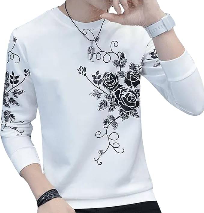     			JUGULAR Cotton Regular Fit Printed Full Sleeves Men's Round T-Shirt - White ( Pack of 1 )