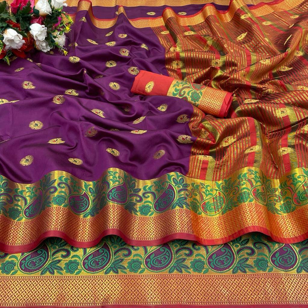     			Kalpana Creation Cotton Silk Woven Saree With Unstitched Blouse Piece ( Wine )