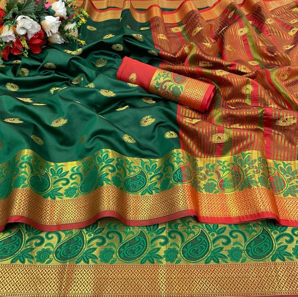 Kalpana Creation Cotton Silk Woven Saree With Unstitched Blouse Piece ( Green ) Kalpana Creation Cotton Silk Woven Saree With Unstitched Blouse Piece ( Green )