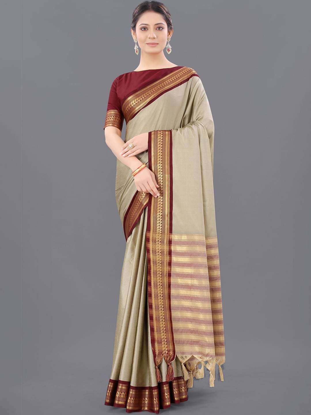 Kalpana Creation Cotton Silk Woven Saree With Unstitched Blouse Piece ( Brown ) Kalpana Creation Cotton Silk Woven Saree With Unstitched Blouse Piece ( Brown )