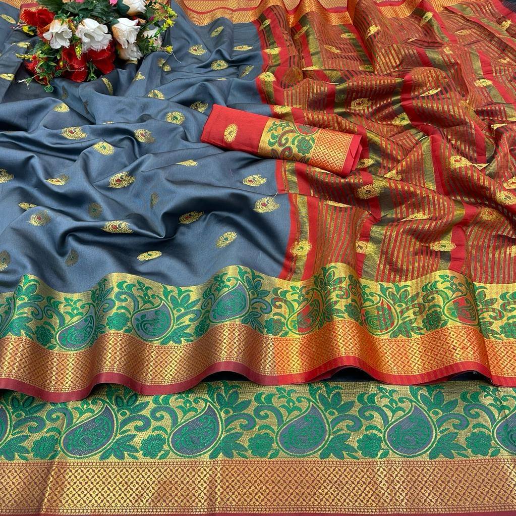     			Kalpana Creation Cotton Silk Woven Saree With Unstitched Blouse Piece ( Grey )