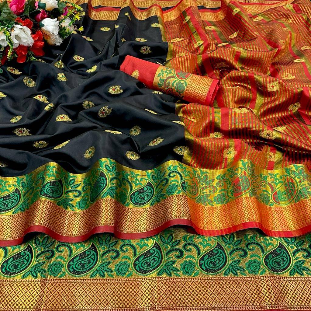     			Kalpana Creation Cotton Silk Woven Saree With Unstitched Blouse Piece ( Black )