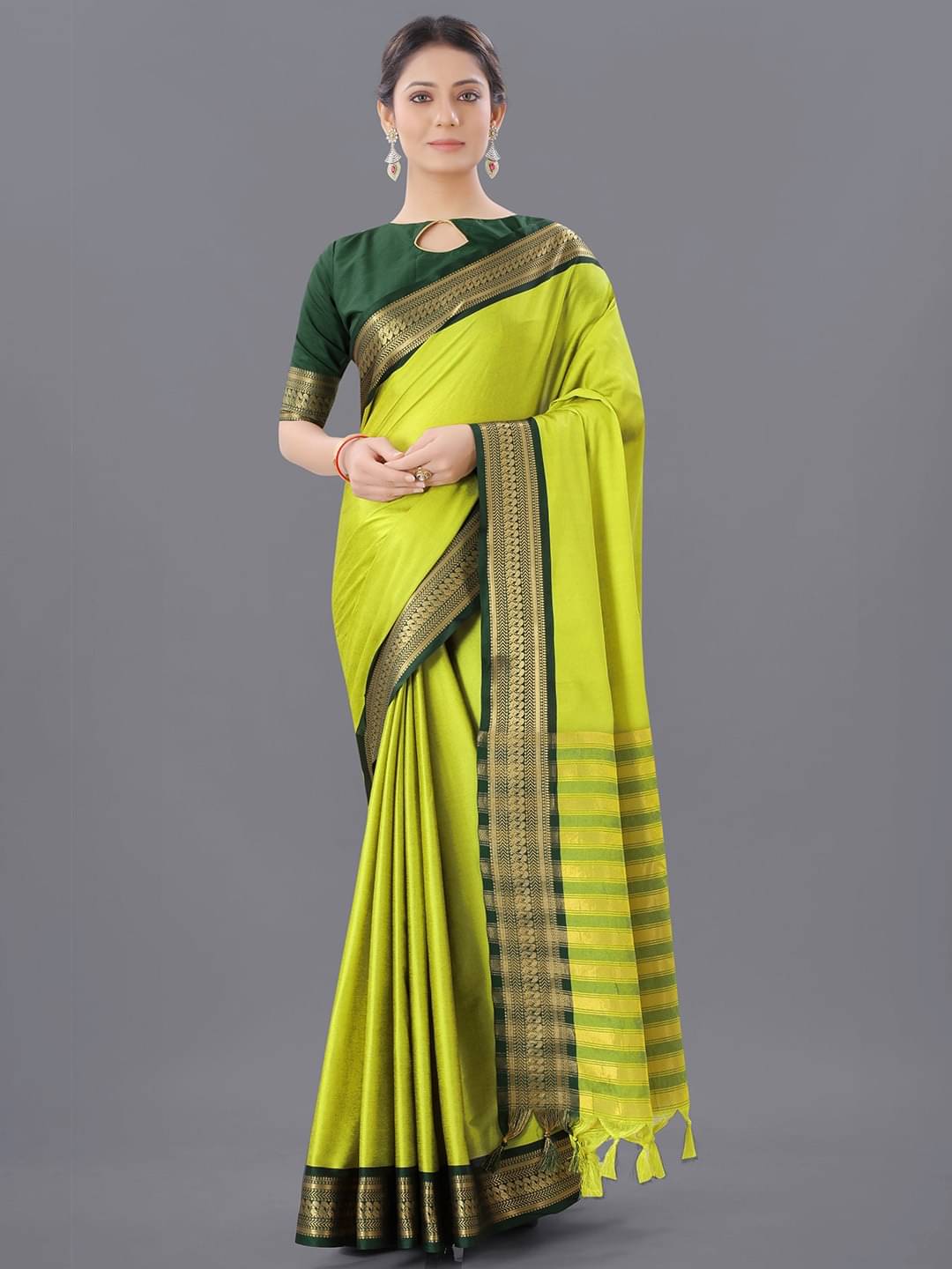 Kalpana Creation Cotton Silk Woven Saree With Unstitched Blouse Piece ( Lime Green ) Kalpana Creation Cotton Silk Woven Saree With Unstitched Blouse Piece ( Lime Green )
