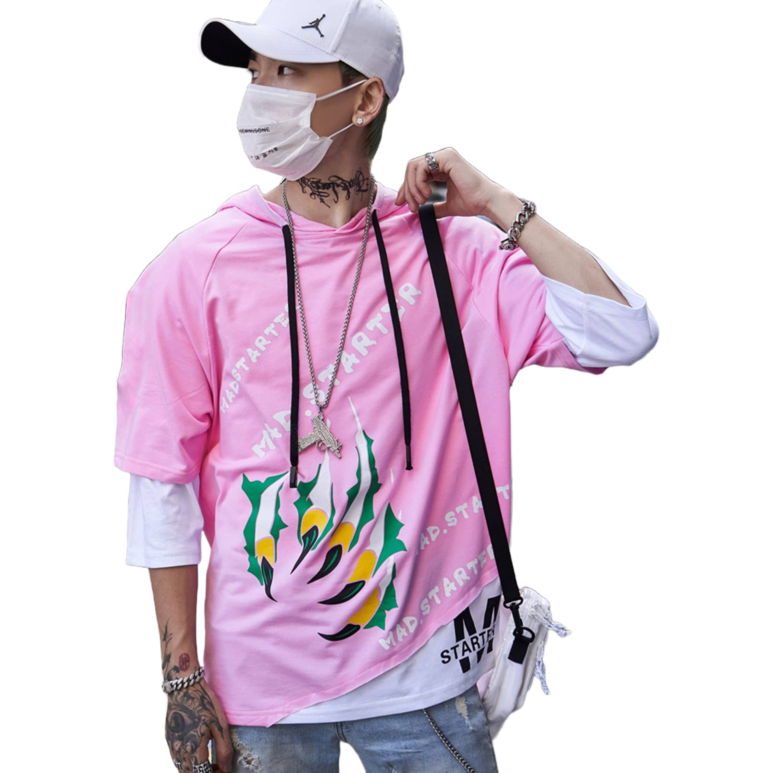 LONDON HILLS Cotton Blend Oversized Fit Printed Half Sleeves Men's Hooded T-Shirt - Black ( Pack of 1 )