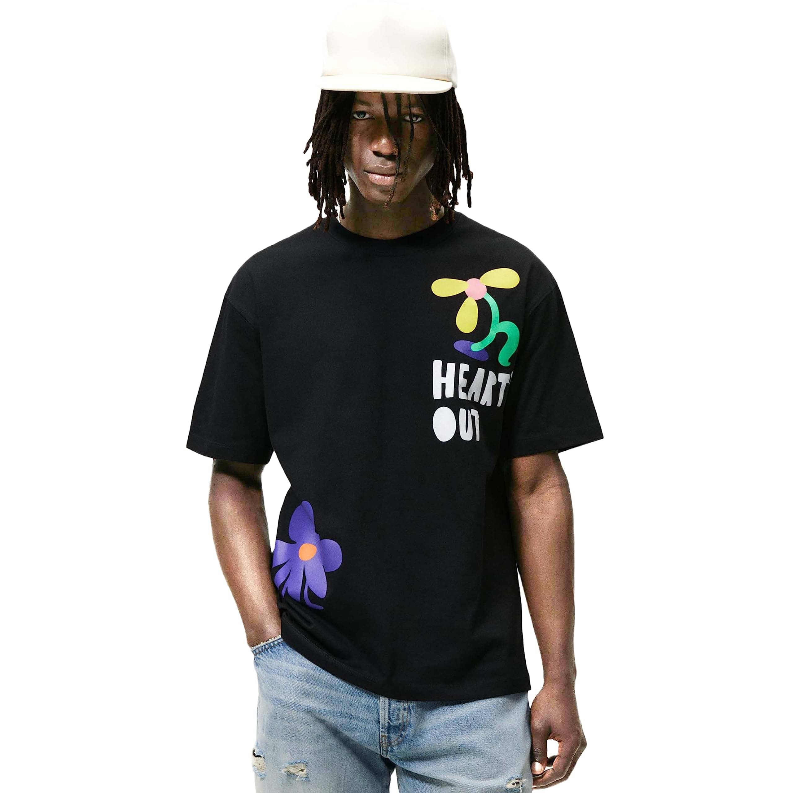     			LONDON HILLS Cotton Blend Oversized Fit Printed Half Sleeves Men's Round T-Shirt - Multicolor1 ( Pack of 1 )