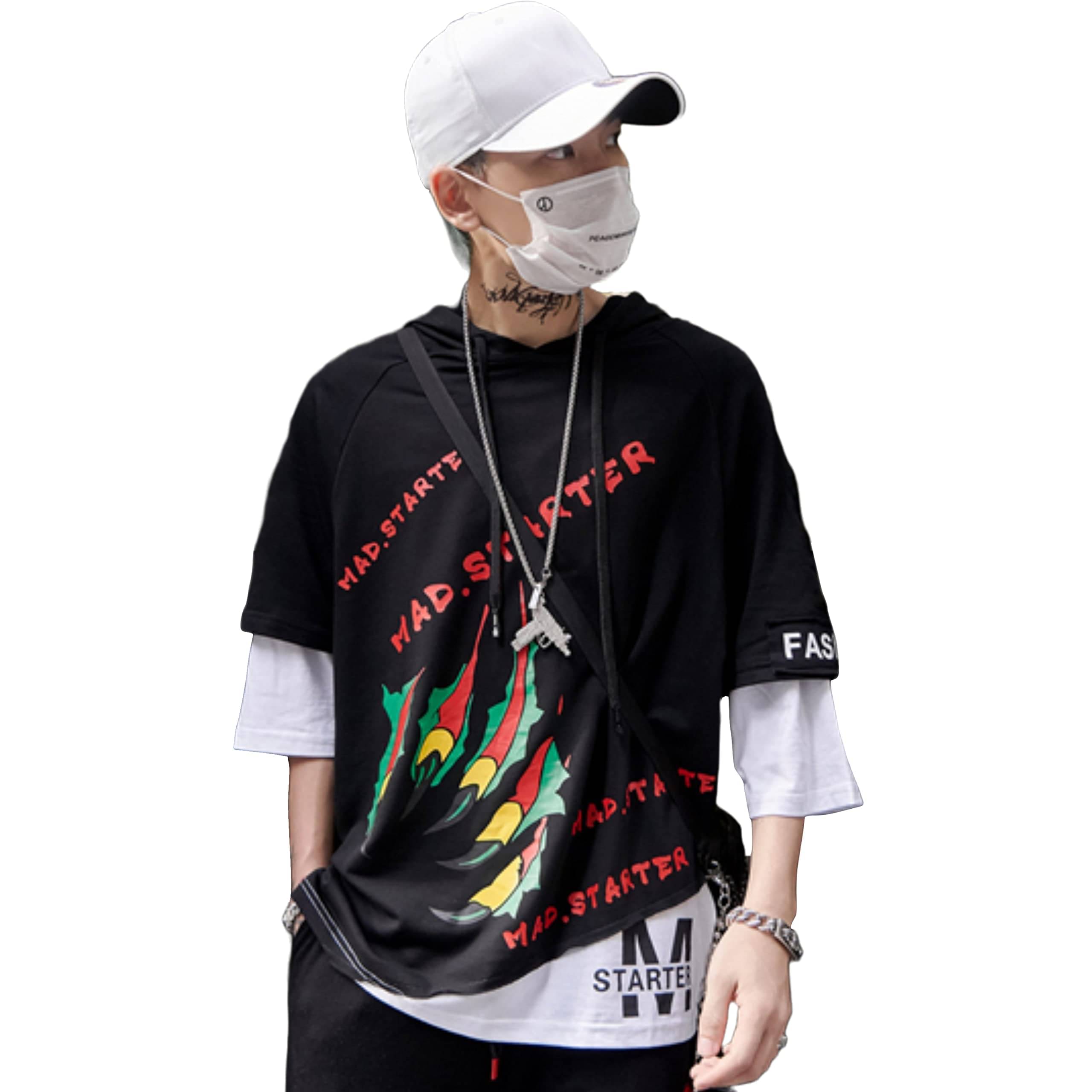 LONDON HILLS Cotton Blend Oversized Fit Printed Half Sleeves Men's Hooded T-Shirt - Black ( Pack of 1 ) LONDON HILLS Cotton Blend Oversized Fit Printed Half Sleeves Men's Hooded T-Shirt - Black ( Pack of 1 )