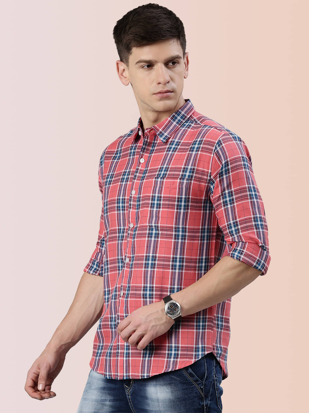     			Lucky Roger Cotton Blend Regular Fit Checks Full Sleeves Men's Casual Shirt - Navy ( Pack of 1 )