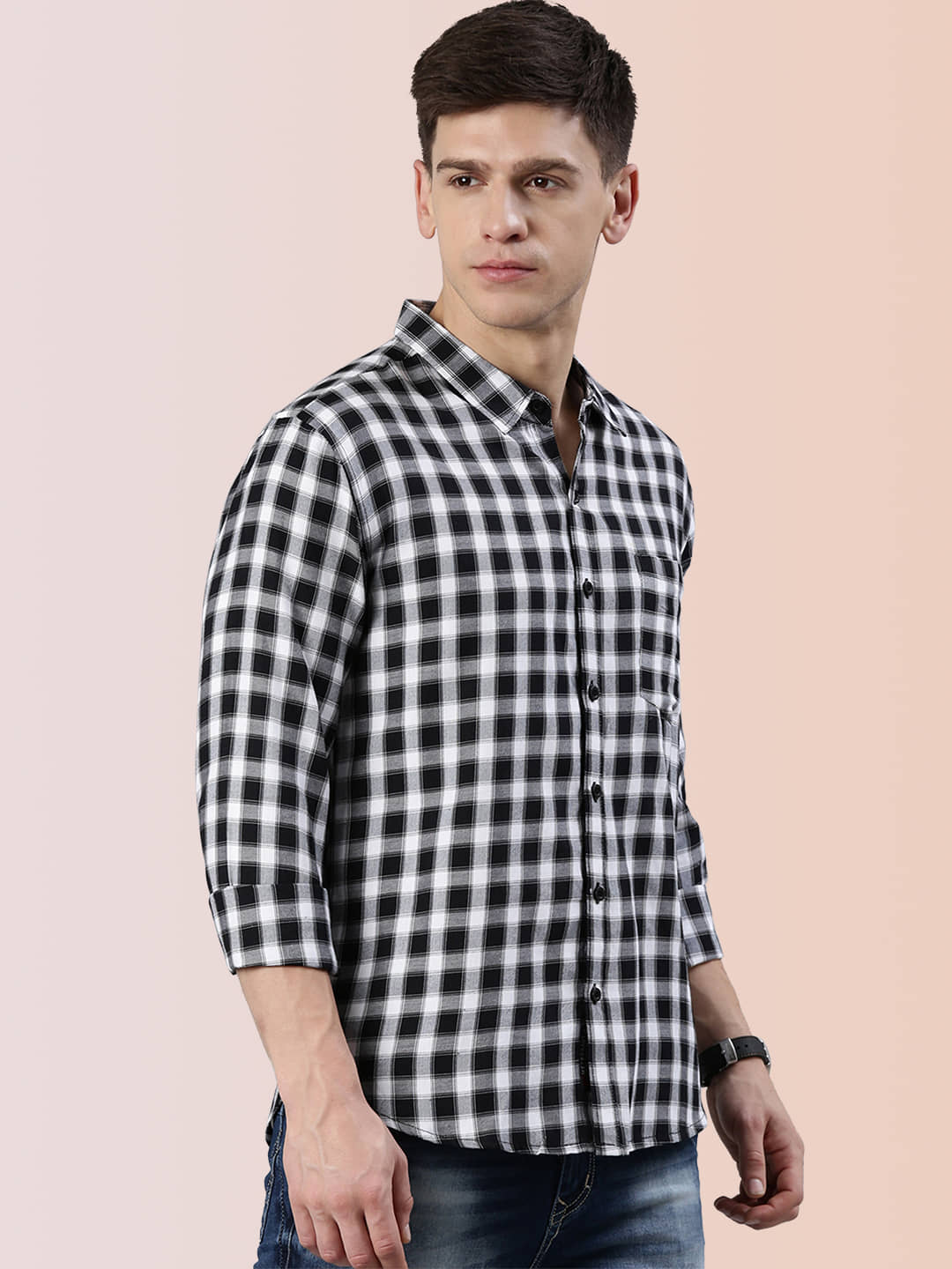 Lucky Roger Cotton Blend Regular Fit Checks Full Sleeves Men's Casual Shirt - Grey ( Pack of 1 )