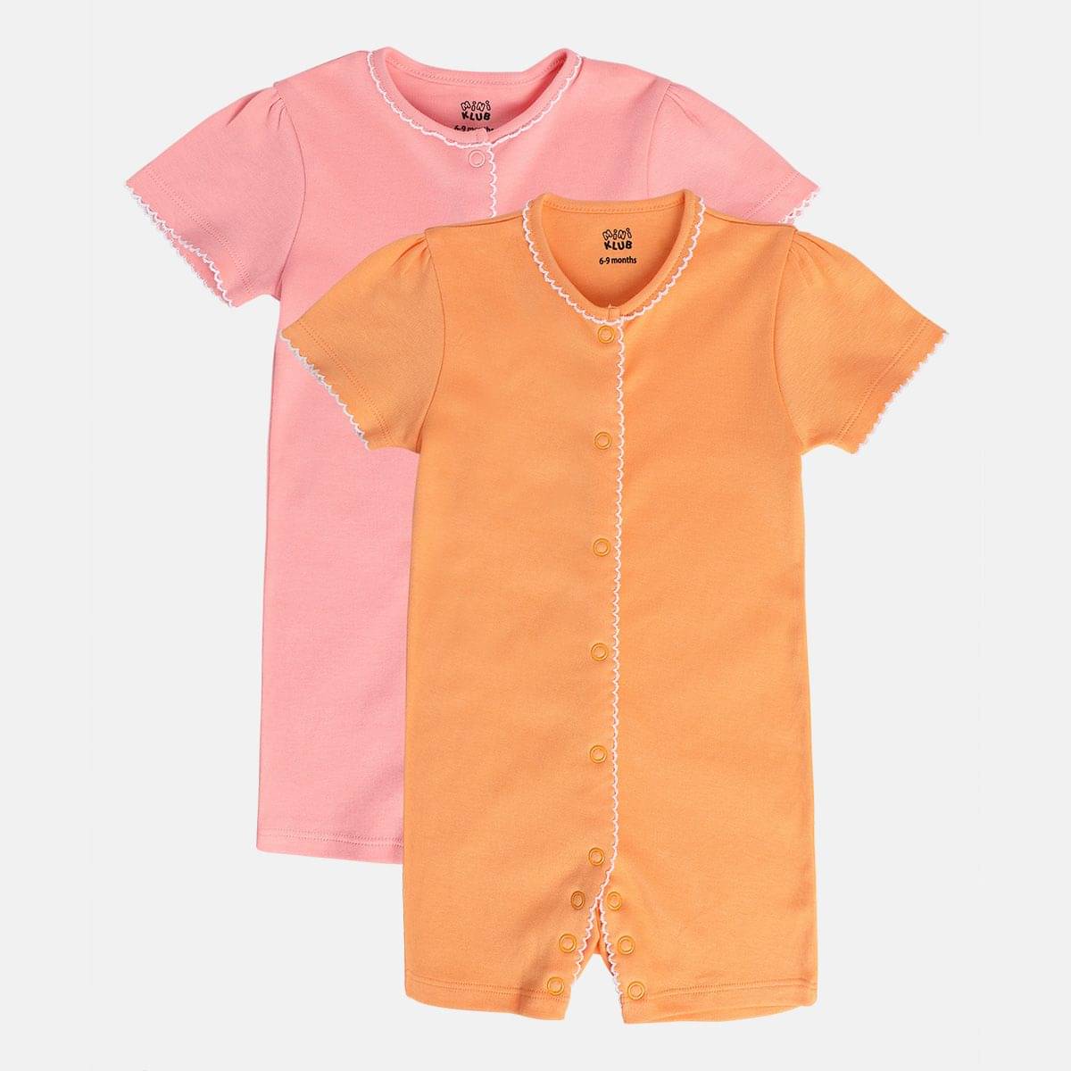    			MINI KLUB Pack of 2 Baby Girls Cotton Rompers ( Multicolor )