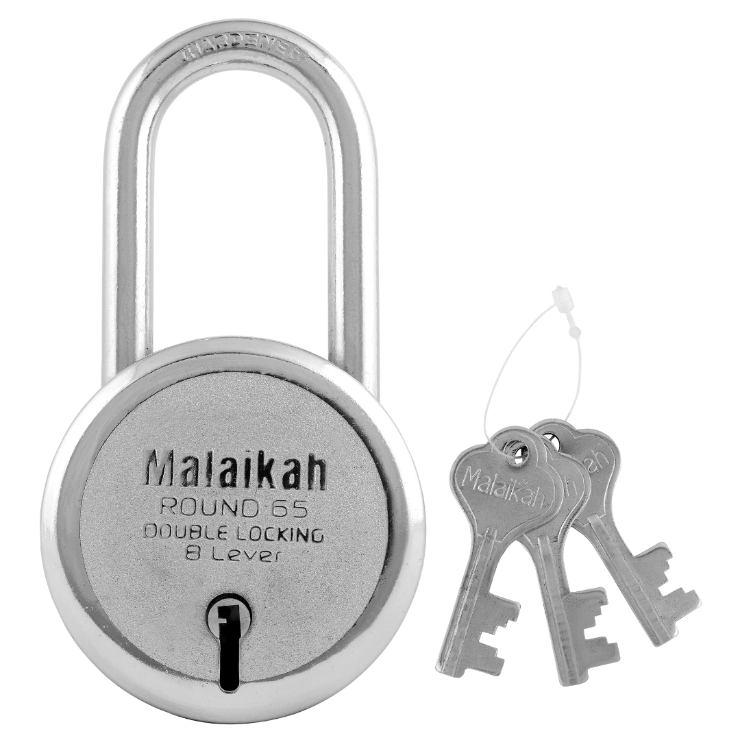 Malaikah Round 65mm Long Shackle Double Locking 8 Lever Comes With 3 Keys Pack Of 1 Malaikah Round 65mm Long Shackle Double Locking 8 Lever Comes With 3 Keys Pack Of 1