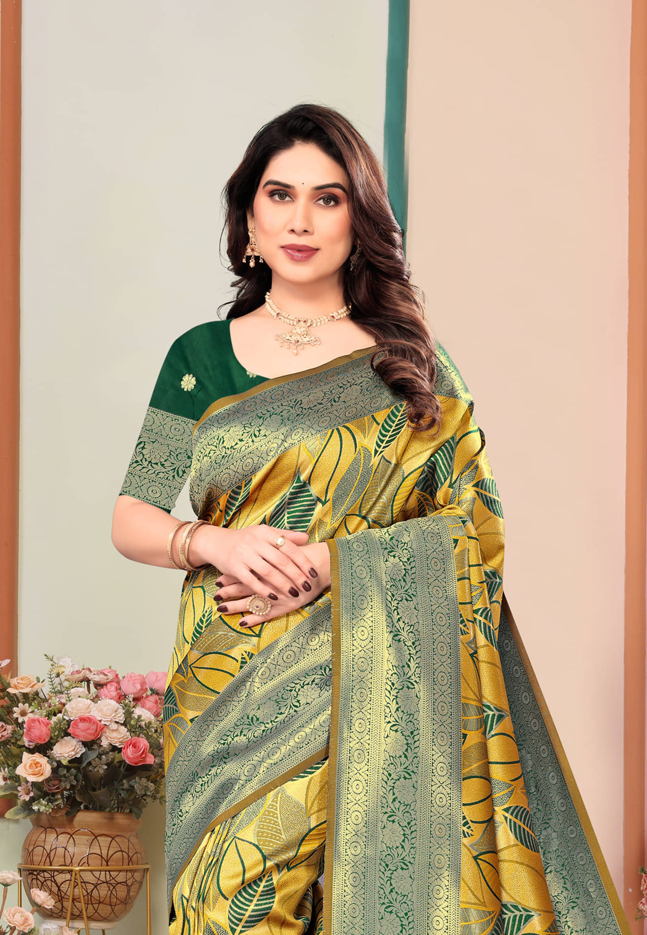 Om Shantam Sarees Kanjivaram Silk Woven Saree With Unstitched Blouse Piece ( Gold ) Om Shantam Sarees Kanjivaram Silk Woven Saree With Unstitched Blouse Piece ( Gold )