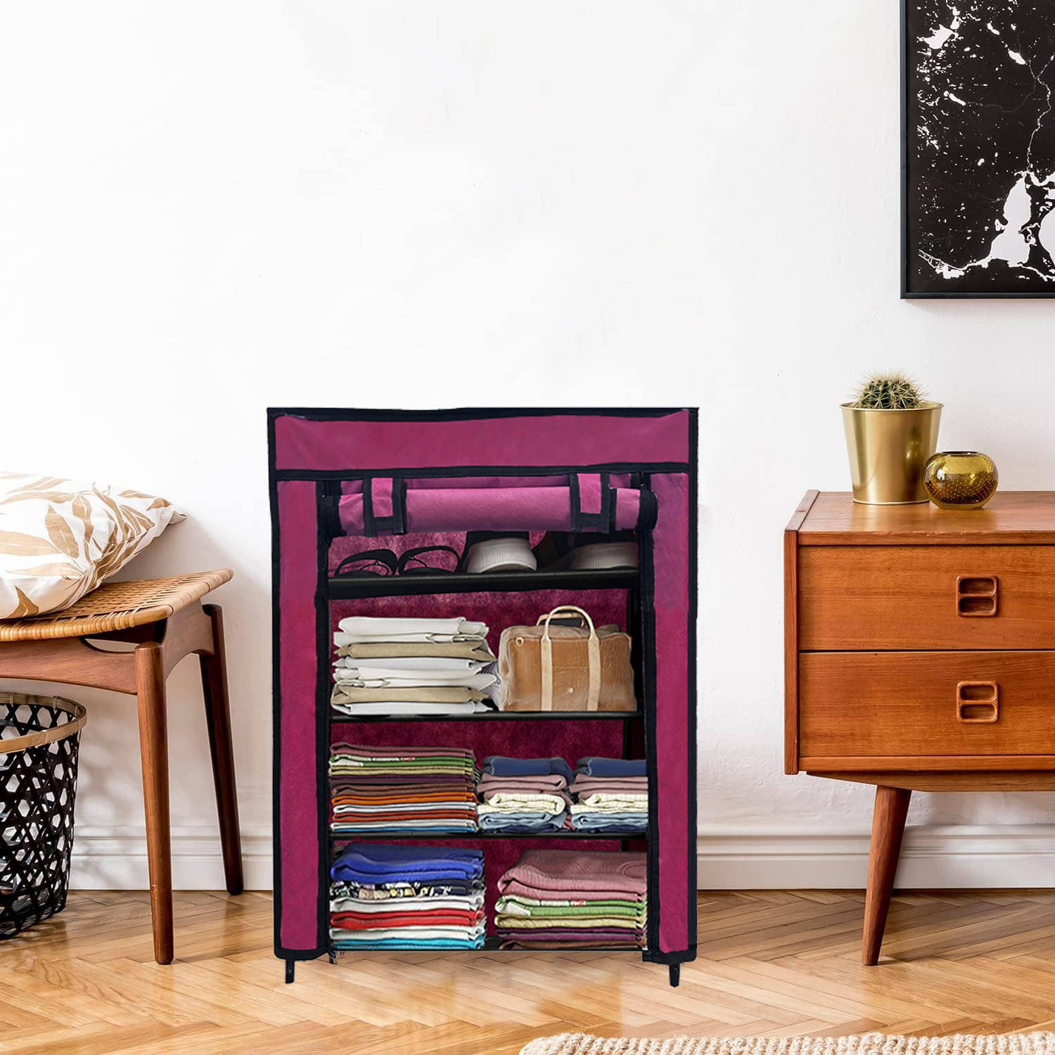     			PHILOSHOP 4 Layer Metal Shoe Rack Stand with Cover Shoe Organiser for Home & Office (Maroon)