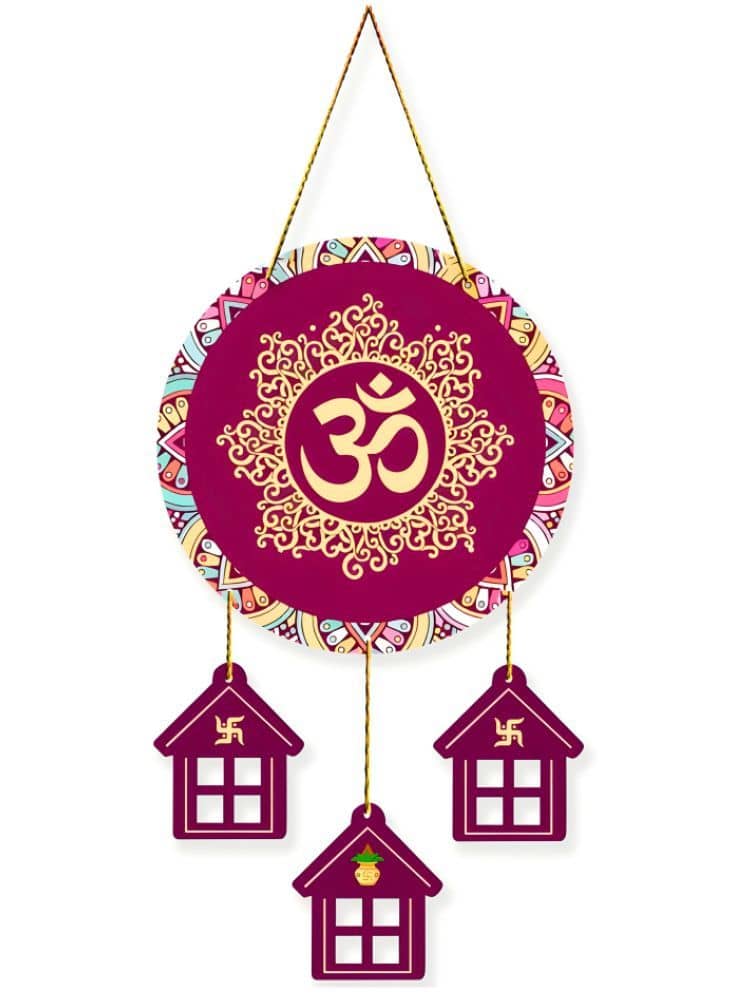 Positive Vibe Lifestyle Wood Om Wall Hanging Wall Sculpture Maroon - Pack of 1