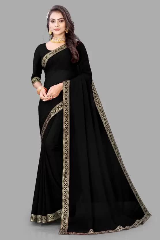 Saadhvi Georgette Solid Saree With Unstitched Blouse Piece ( Purple ) - Sarees | Buy online on ZillyBuy