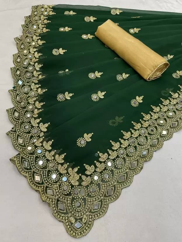 Saadhvi Georgette Embroidered Saree With Unstitched Blouse Piece ( Green ) Saadhvi Georgette Embroidered Saree With Unstitched Blouse Piece ( Green )
