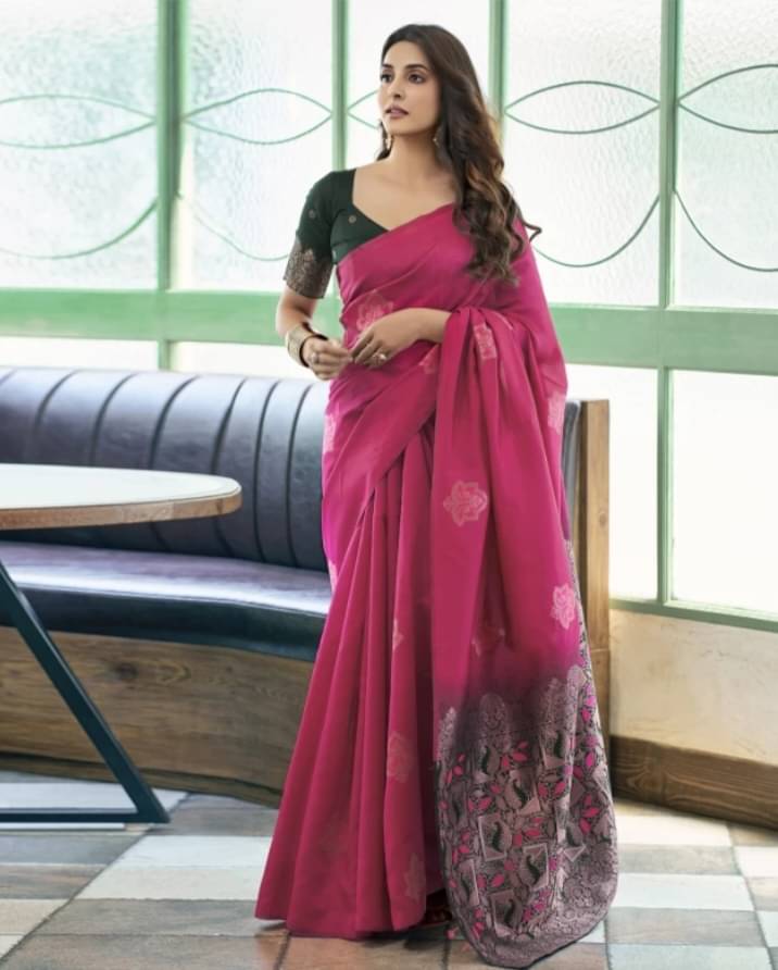 Sanjana Silks Jacquard Self Design Saree With Unstitched Blouse Piece ( Pink ) Sanjana Silks Jacquard Self Design Saree With Unstitched Blouse Piece ( Pink )