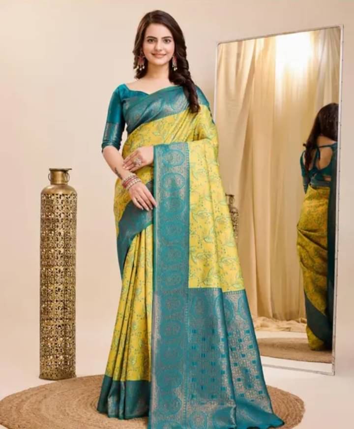 Sanwariya Silks Jacquard Embellished Saree With Unstitched Blouse Piece ( Lime Green ) Sanwariya Silks Jacquard Embellished Saree With Unstitched Blouse Piece ( Lime Green )
