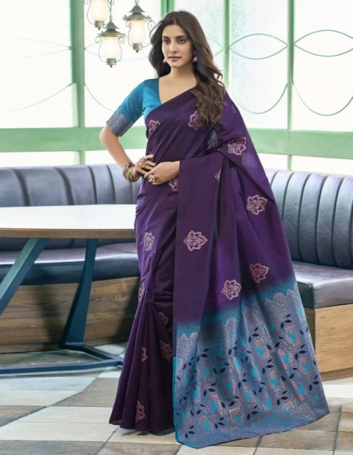 Sanwariya Silks Jacquard Woven Saree With Unstitched Blouse Piece ( Purple ) Sanwariya Silks Jacquard Woven Saree With Unstitched Blouse Piece ( Purple )