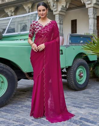 Sitanjali Lifestyle Georgette Embellished Saree With Unstitched Blouse Piece ( Pink ) Sitanjali Lifestyle Georgette Embellished Saree With Unstitched Blouse Piece ( Pink )
