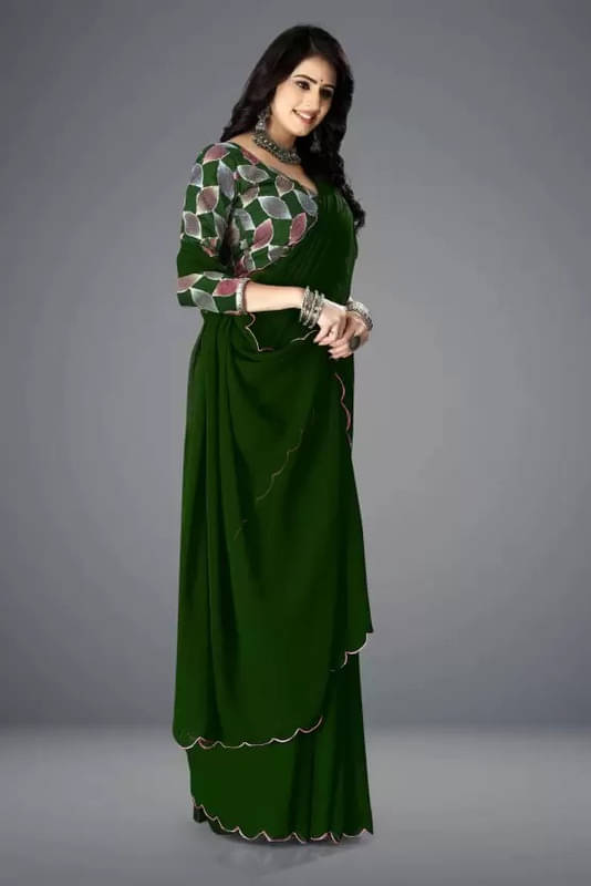     			Sitanjali Lifestyle Georgette Embellished Saree With Unstitched Blouse Piece ( Green )