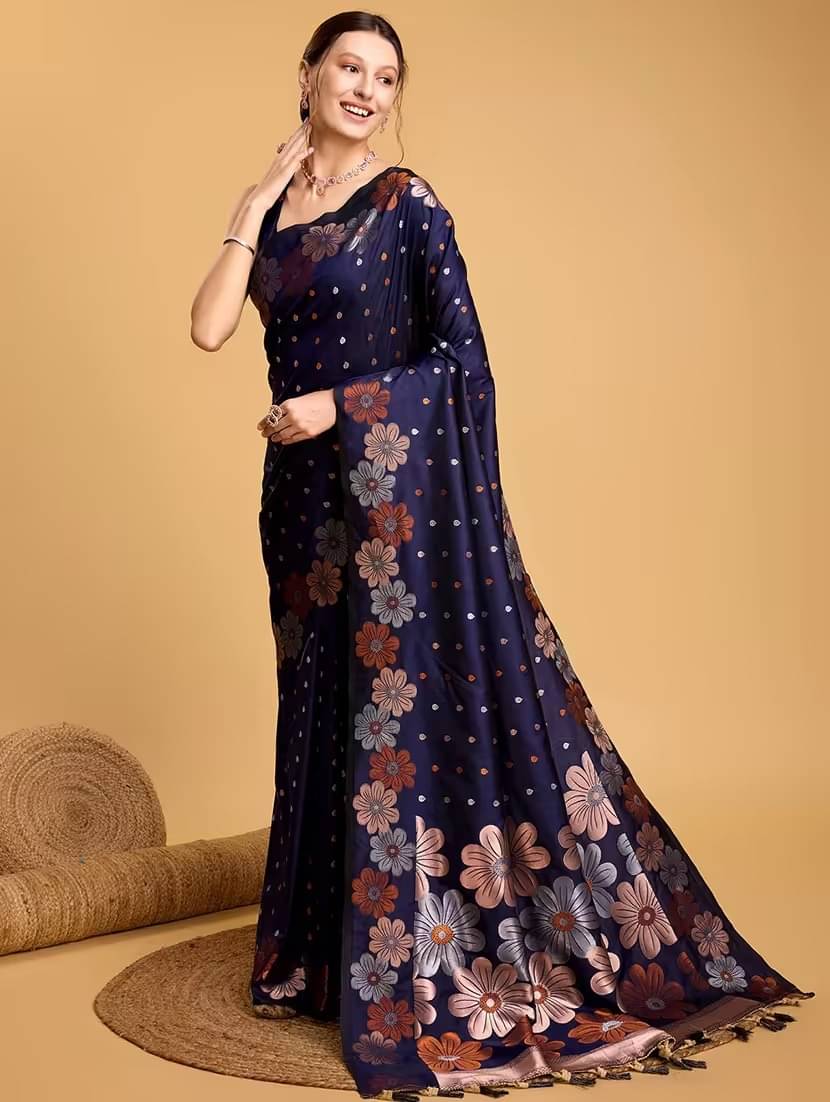 Sitanjali Lifestyle Jacquard Self Design Saree With Unstitched Blouse Piece ( Navy Blue ) Sitanjali Lifestyle Jacquard Self Design Saree With Unstitched Blouse Piece ( Navy Blue )