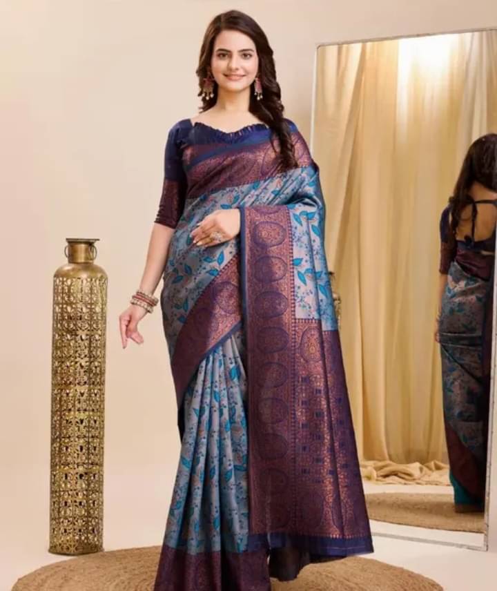 Sitanjali Jacquard Embellished Saree With Unstitched Blouse Piece ( Rama ) Sitanjali Jacquard Embellished Saree With Unstitched Blouse Piece ( Rama )