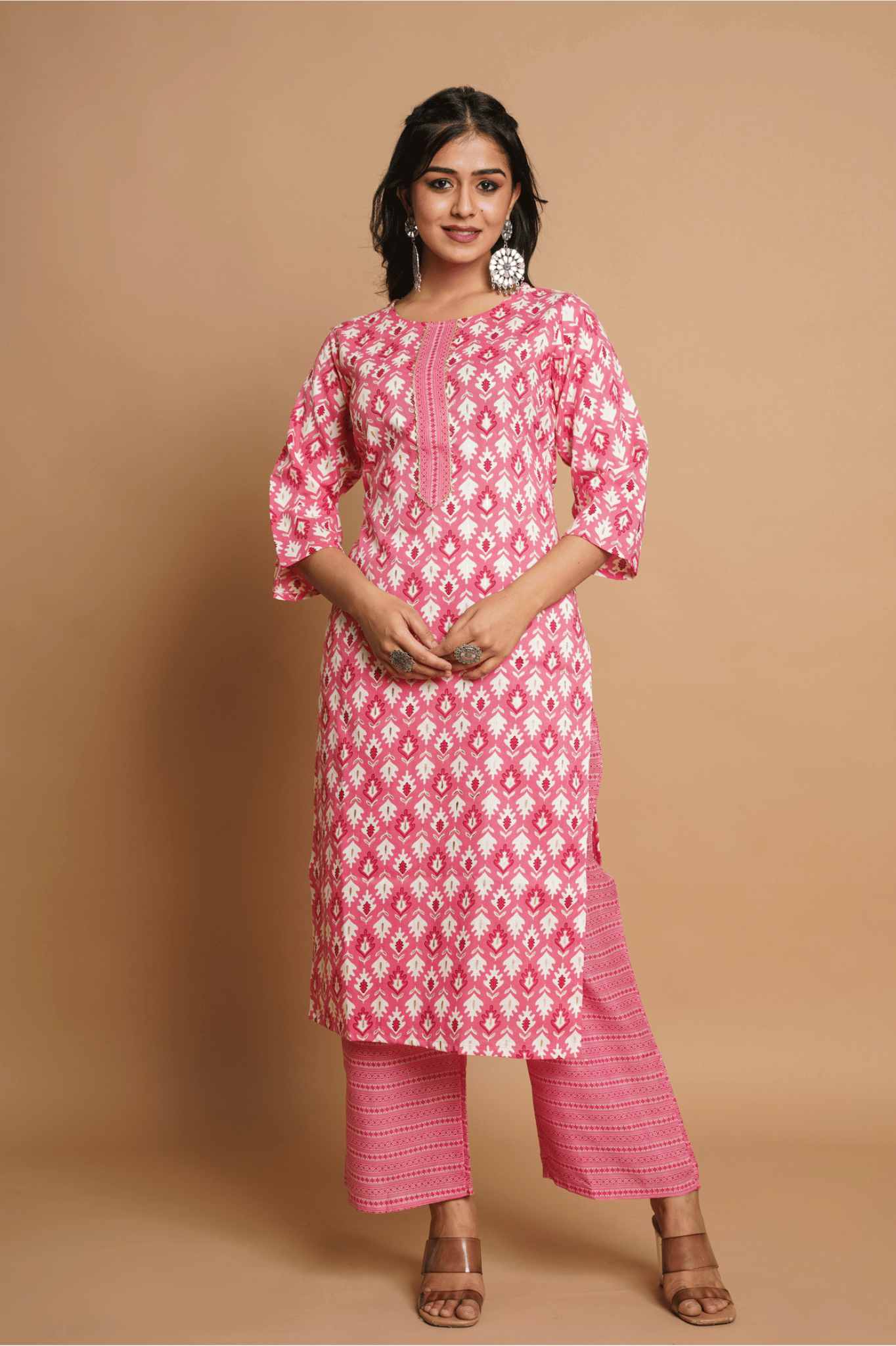 Sitaram Designer Cotton Printed Kurti With Palazzo Women's Stitched Salwar Suit - Pink ( Pack of 1 ) Sitaram Designer Cotton Printed Kurti With Palazzo Women's Stitched Salwar Suit - Pink ( Pack of 1 )